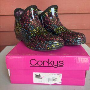 New Corkys Footwear Stormy rubber booties, Womens 10, runs small